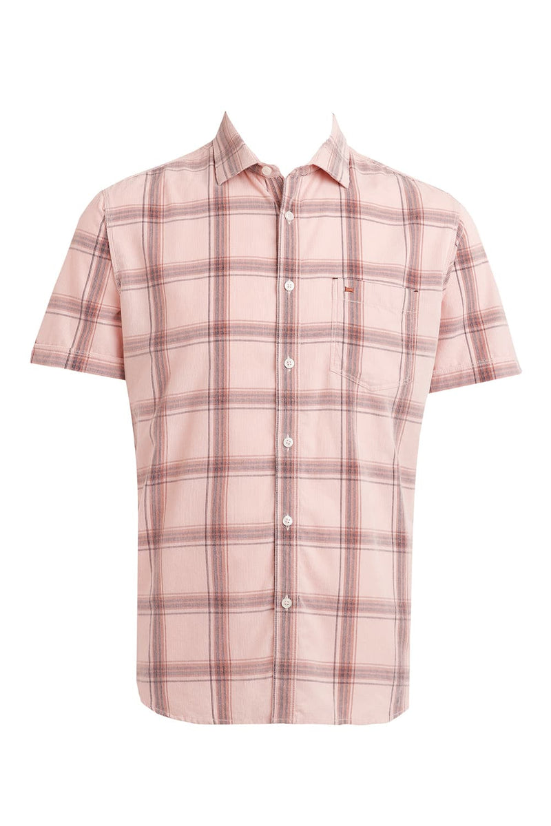 SLIM FIT COTTON CORDUROY CHECKS HALFSLEEVES SHIRT