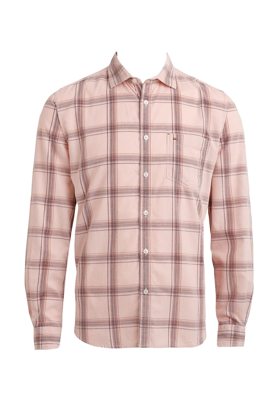 BASICS SLIM FIT CLOUD PINK COTTON CORDUROY CHECKS SHIRT