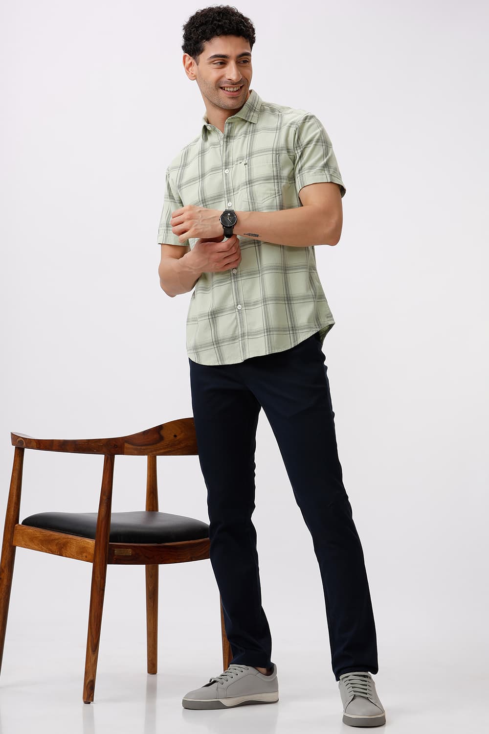 SLIM FIT COTTON CORDUROY CHECKS HALFSLEEVES SHIRT