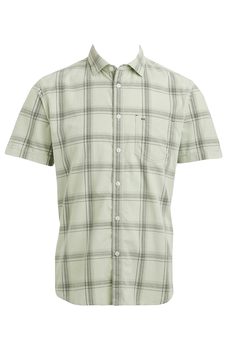 BASICS SLIM FIT GLEAM GREEN COTTON CORDUROY CHECKS HALFSLEEVES SHIRT