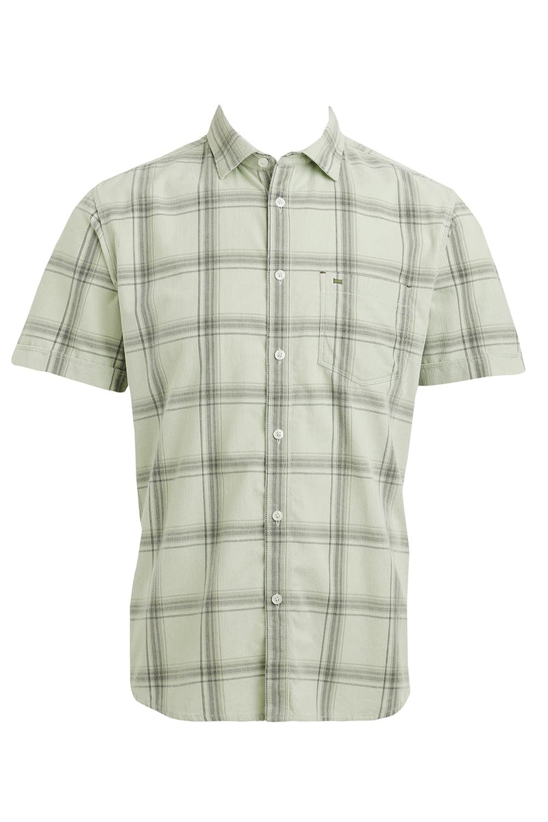 SLIM FIT COTTON CORDUROY CHECKS HALFSLEEVES SHIRT