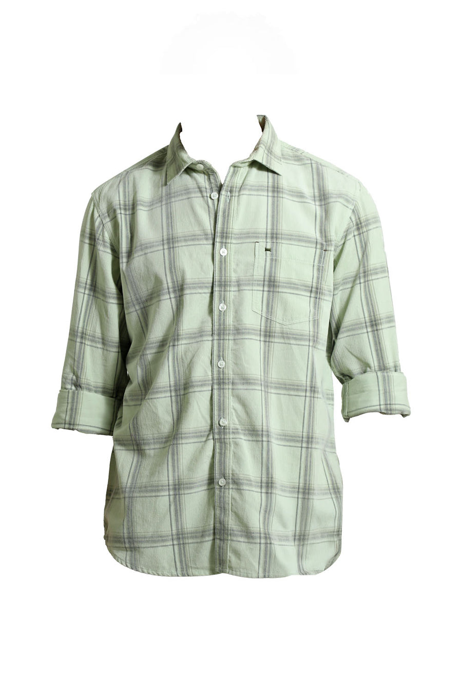 BASICS SLIM FIT GLEAM GREEN COTTON CORDUROY CHECKS SHIRT