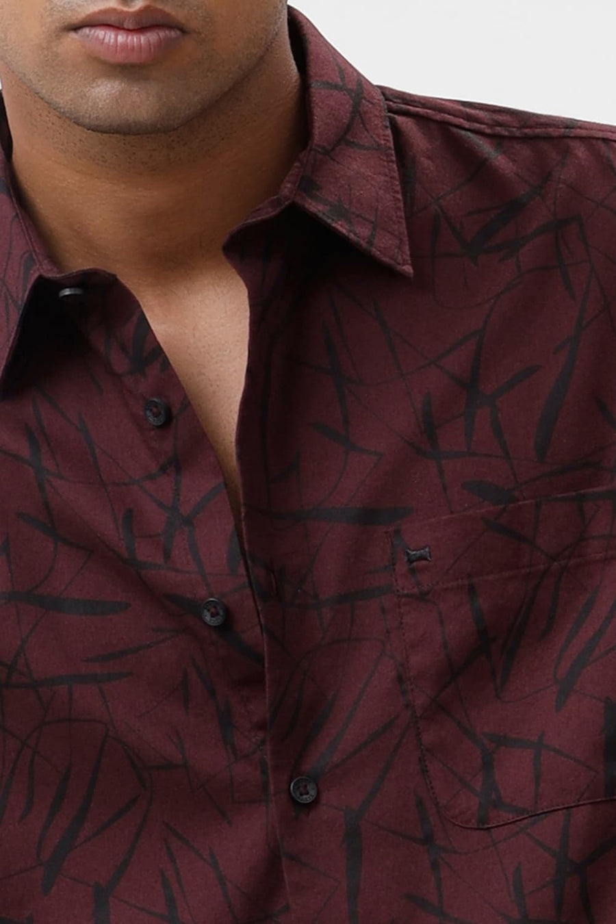 BASICS SLIM FIT VINEYARD WINE COTTON CREPE PRINTED HALFSLEEVES SHIRT