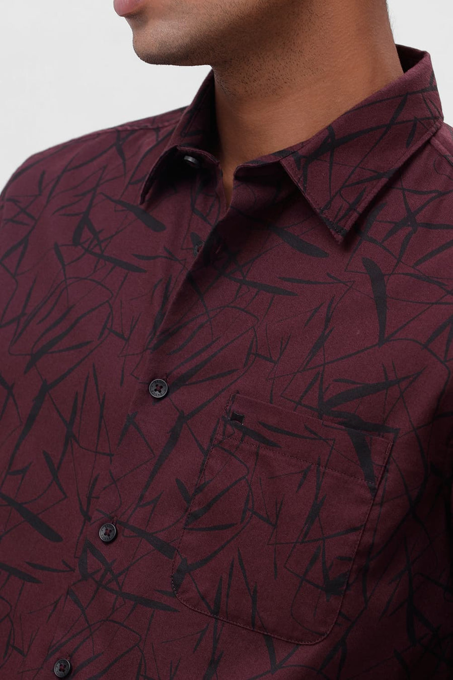 BASICS SLIM FIT VINEYARD WINE COTTON CREPE PRINTED SHIRT
