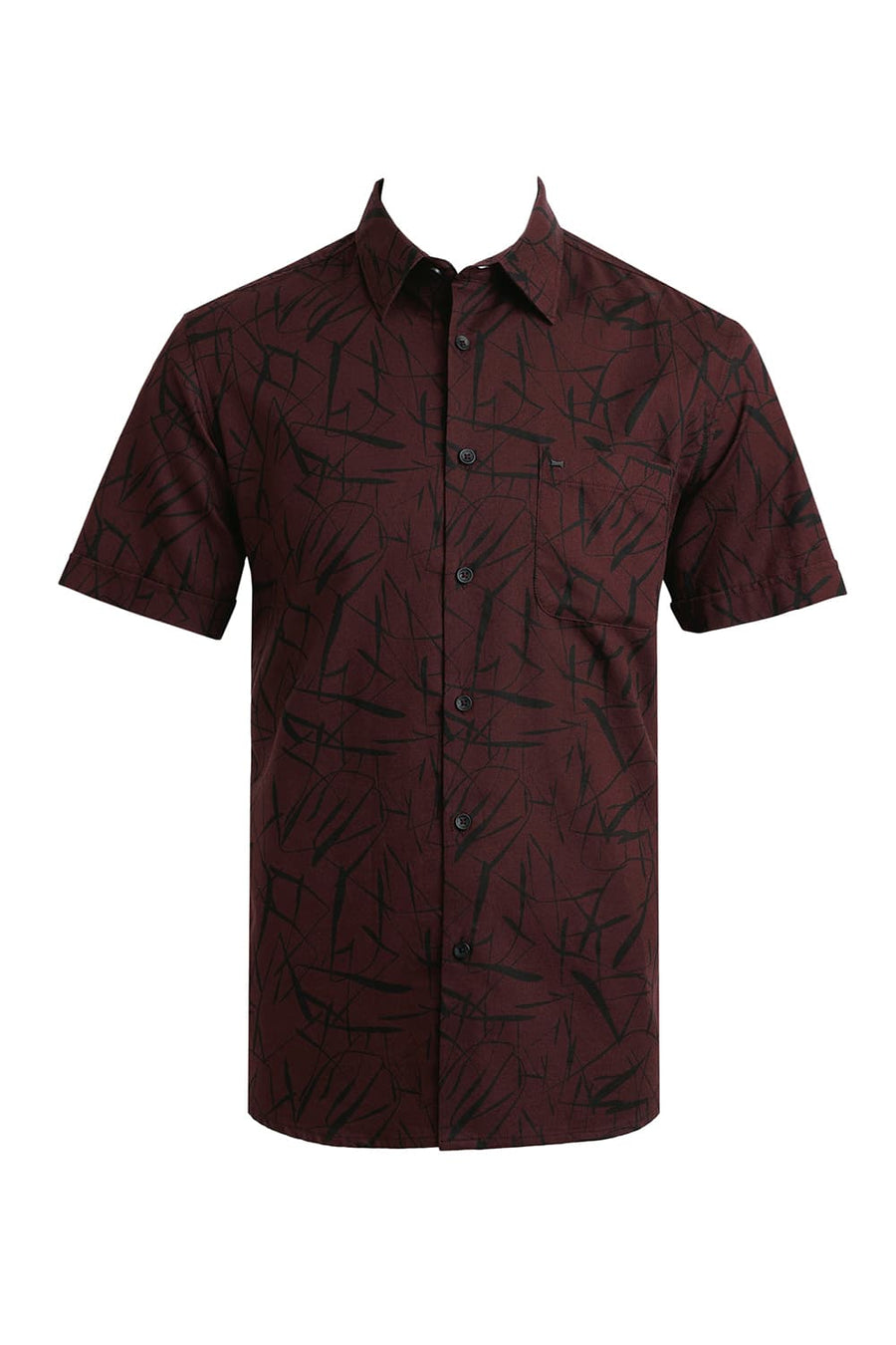 BASICS SLIM FIT VINEYARD WINE COTTON CREPE PRINTED HALFSLEEVES SHIRT