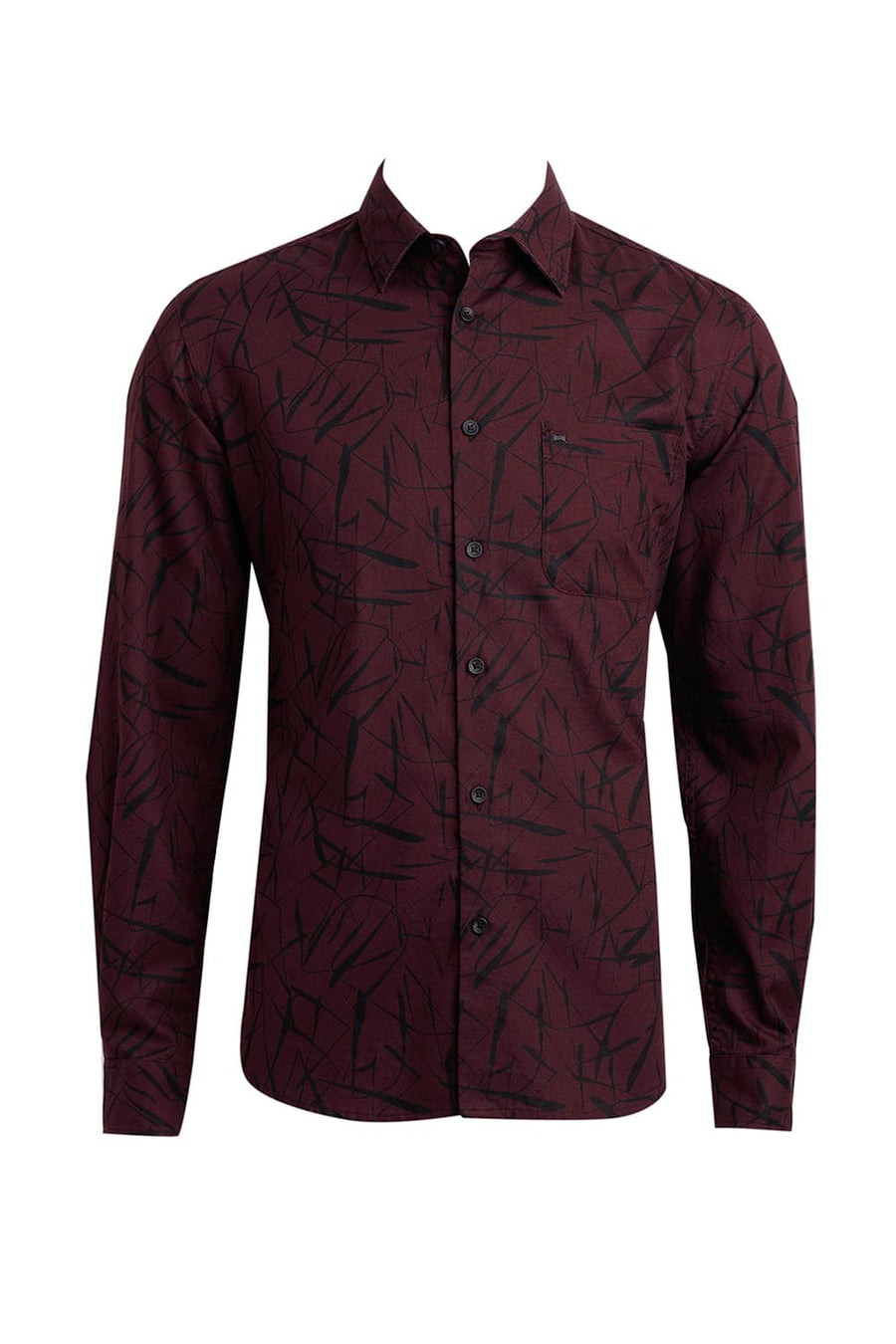 BASICS SLIM FIT VINEYARD WINE COTTON CREPE PRINTED SHIRT
