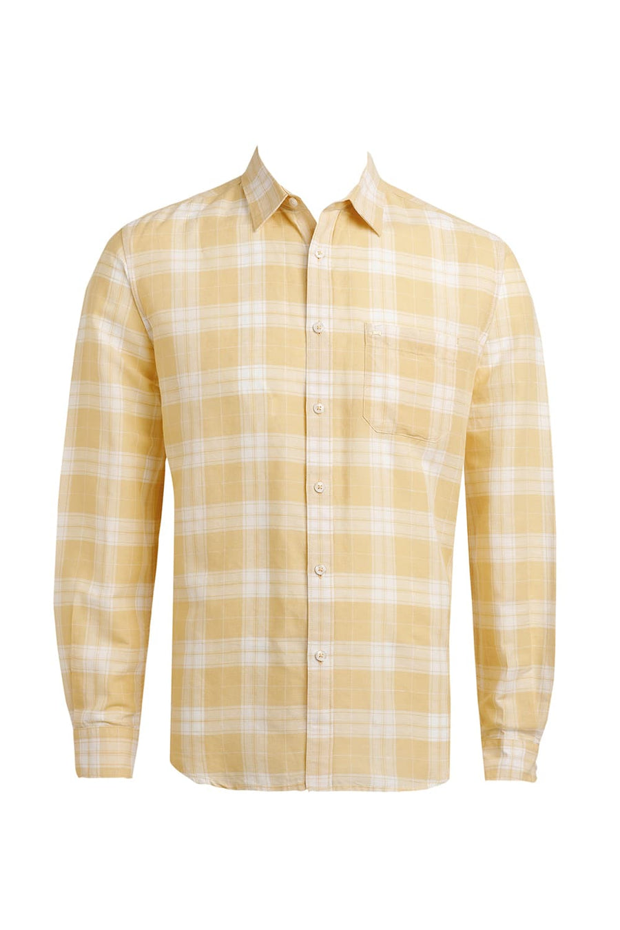 BASICS SLIM FIT YELLOW HAZE COTTON LINEN CHECKS SHIRT