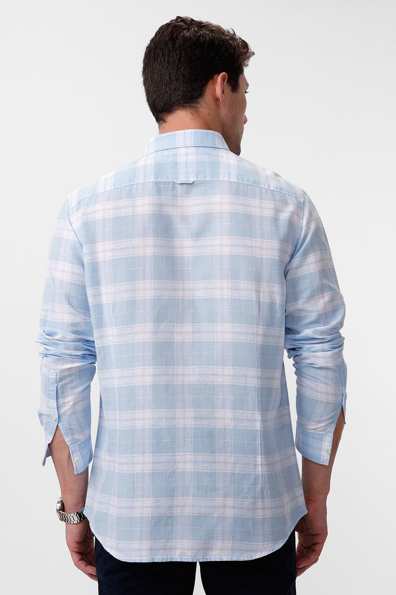 SLIM FIT COTTON LINEN CHECKS SHIRT