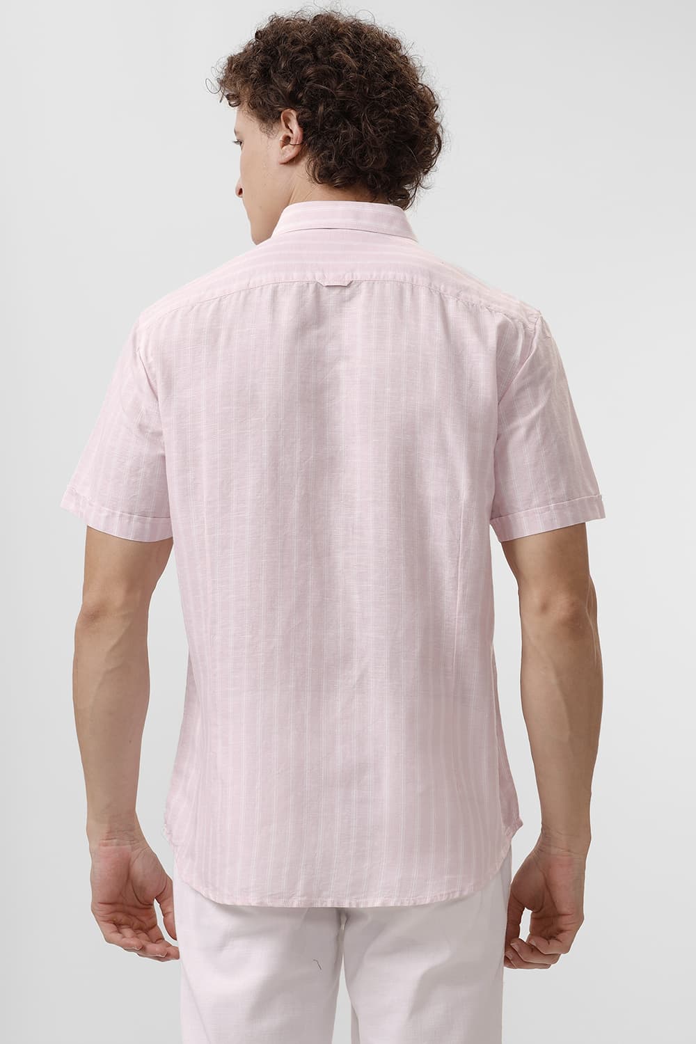 SLIM FIT COTTON LINEN STRIPE HALFSLEEVES SHIRT