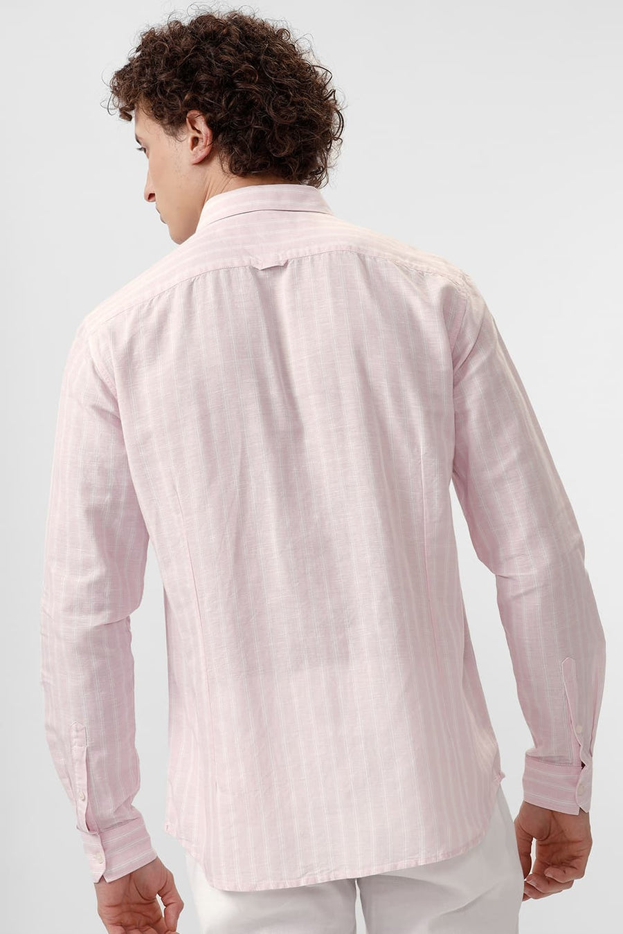 BASICS SLIM FIT CARINARIA PINK COTTON LINEN STRIPE SHIRT