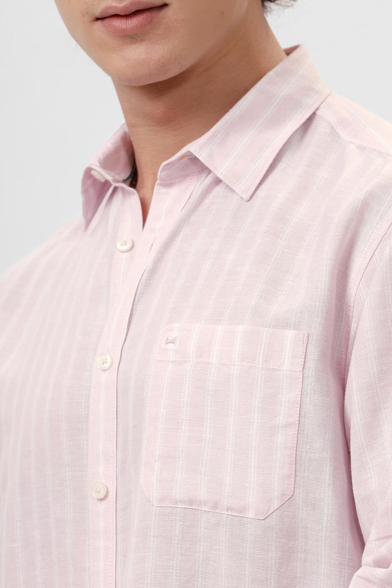 SLIM FIT COTTON LINEN STRIPE SHIRT