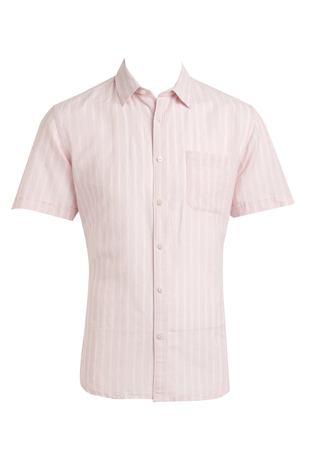 SLIM FIT COTTON LINEN STRIPE HALFSLEEVES SHIRT