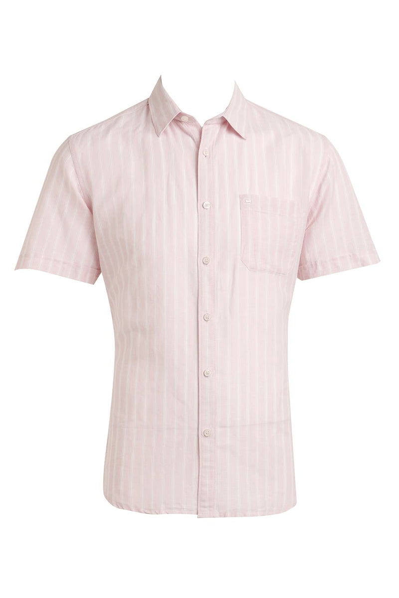 SLIM FIT COTTON LINEN STRIPE HALFSLEEVES SHIRT
