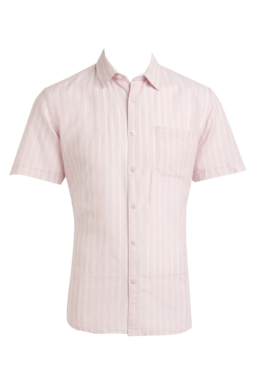 BASICS SLIM FIT CARINARIA PINK COTTON LINEN STRIPE HALFSLEEVES SHIRT