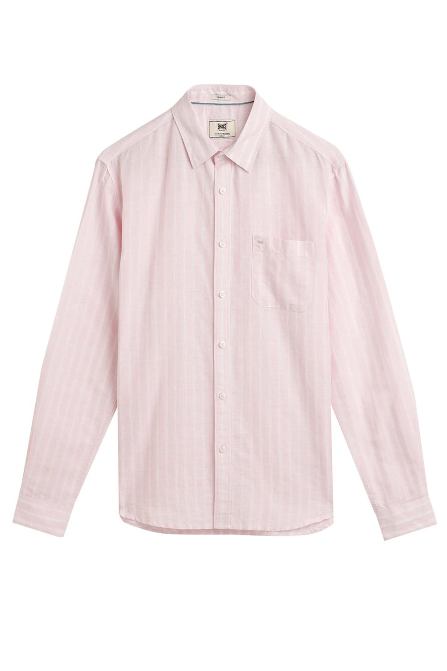 BASICS SLIM FIT CARINARIA PINK COTTON LINEN STRIPE SHIRT