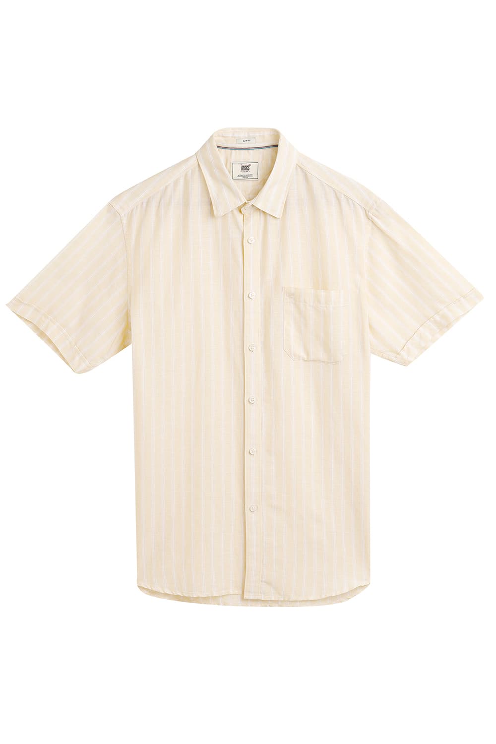SLIM FIT COTTON LINEN STRIPE HALFSLEEVES SHIRT