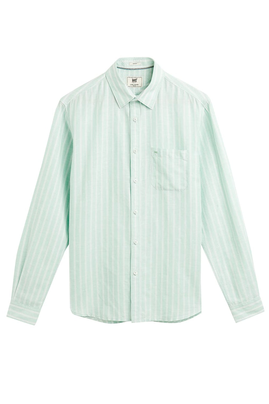 BASICS SLIM FIT GOSSAMER GREEN COTTON LINEN STRIPE SHIRT