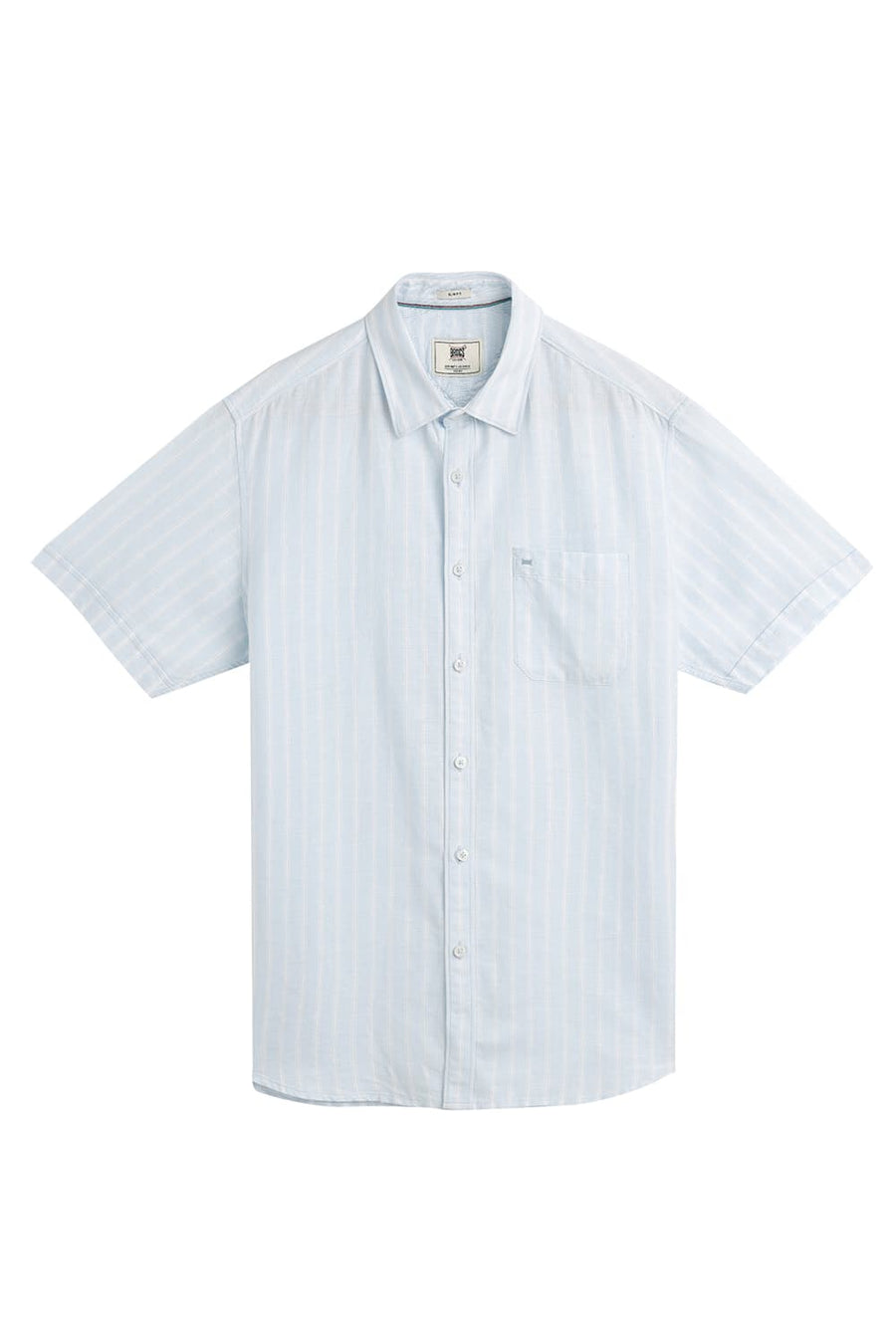 BASICS SLIM FIT BALLAD BLUE COTTON LINEN STRIPE HALFSLEEVES SHIRT