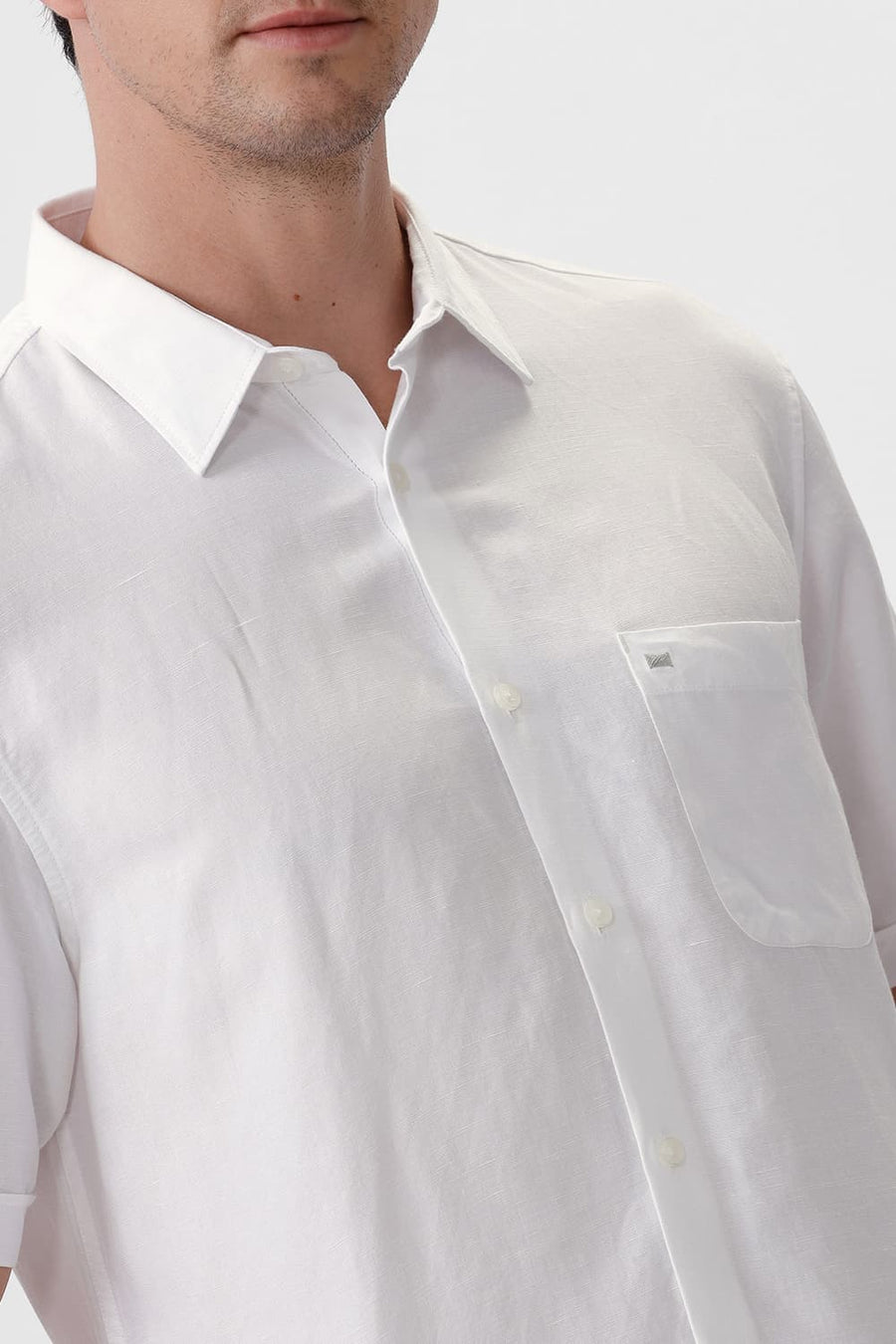 BASICS SLIM FIT BRILLIANT WHITE VISCOSE LINEN SHIRT