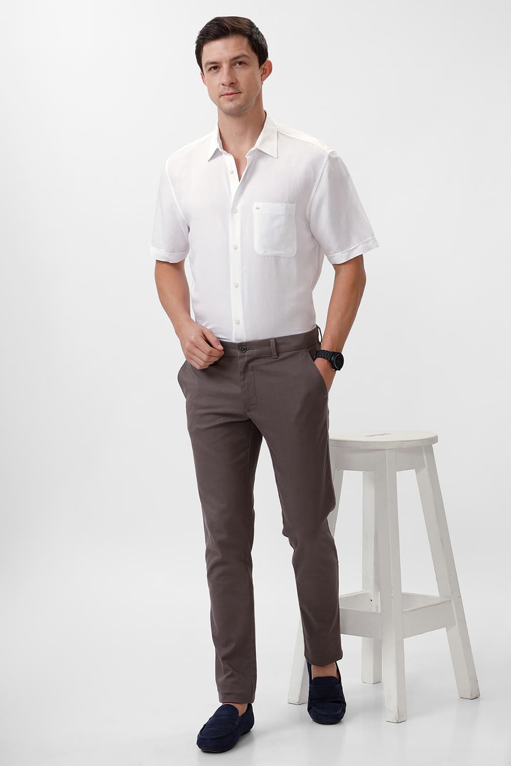 SLIM FIT VISCOSE LINEN HALFSLEEVES SHIRT