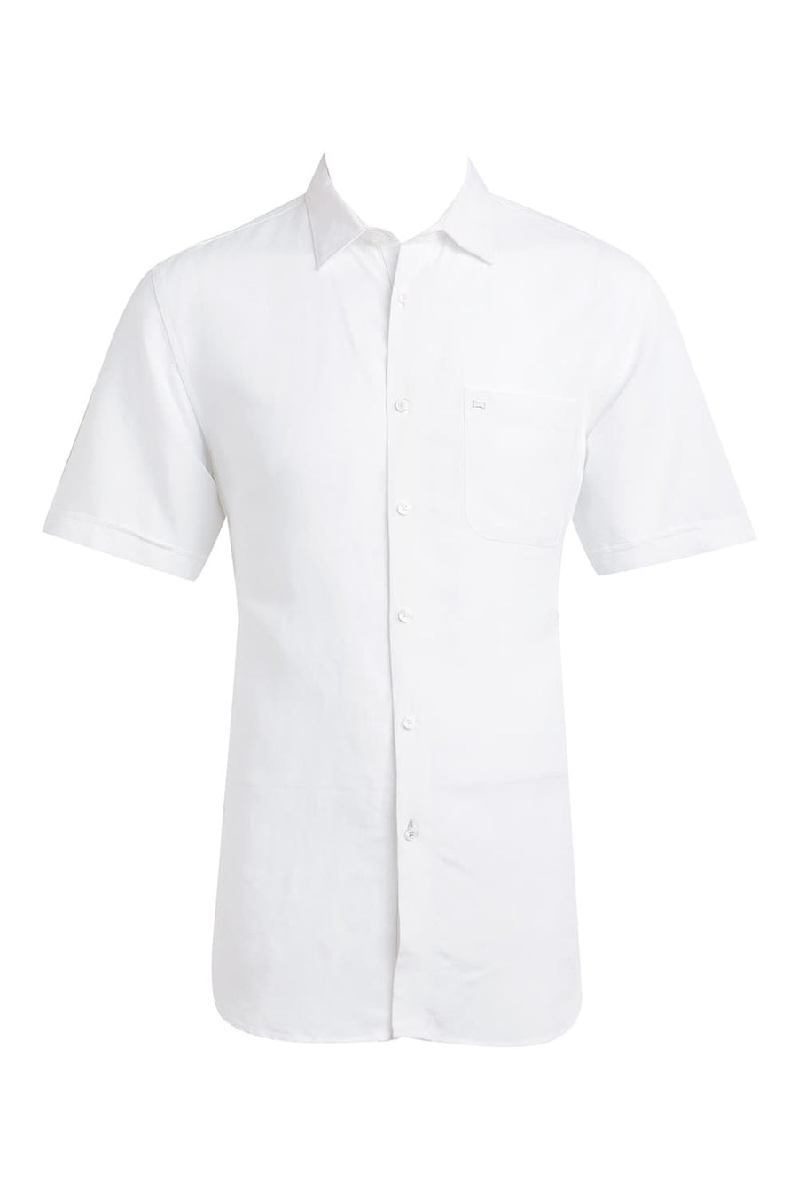 BASICS SLIM FIT BRILLIANT WHITE VISCOSE LINEN HALFSLEEVES SHIRT