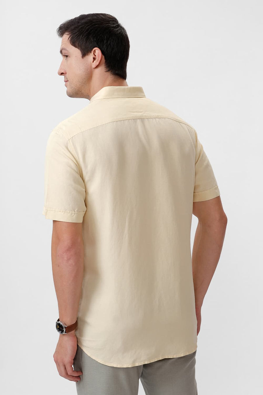 BASICS SLIM FIT ANISE FLOWER VISCOSE LINEN HALFSLEEVES SHIRT