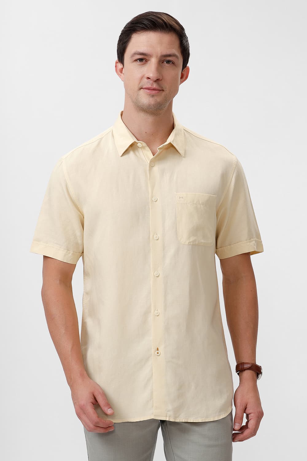 SLIM FIT VISCOSE LINEN HALFSLEEVES SHIRT