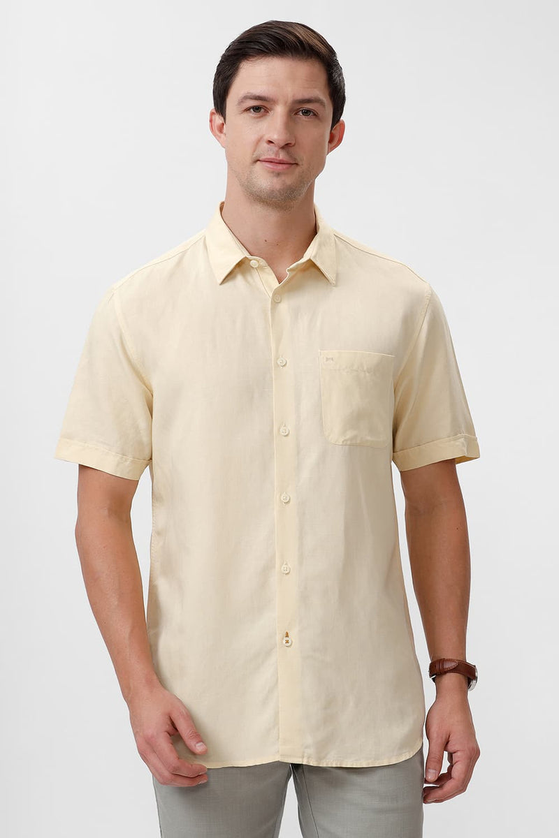 SLIM FIT VISCOSE LINEN HALFSLEEVES SHIRT