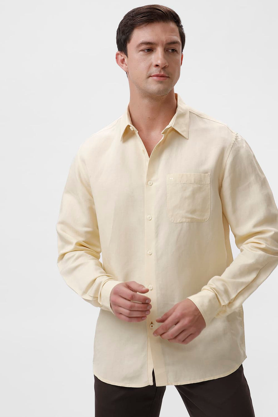 BASICS SLIM FIT ANISE FLOWER VISCOSE LINEN SHIRT