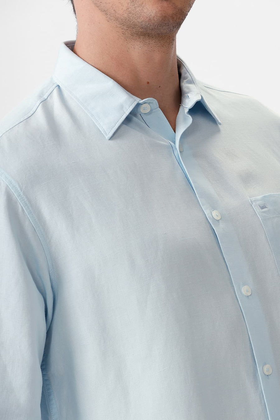 BASICS SLIM FIT STARLIGHT BLUE VISCOSE LINEN SHIRT