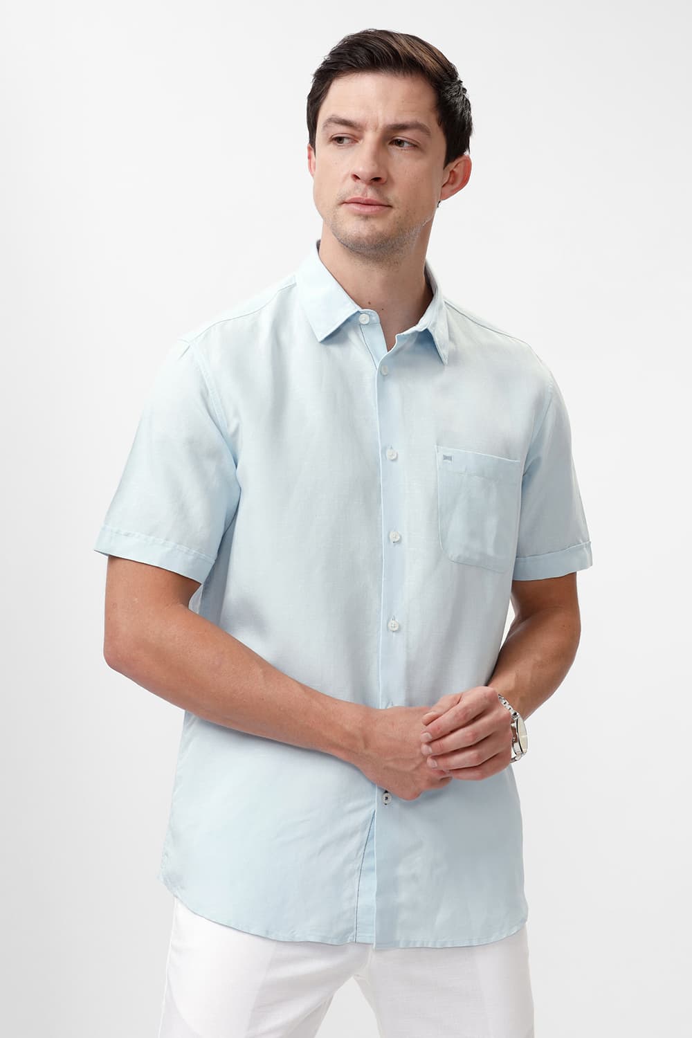 SLIM FIT VISCOSE LINEN HALFSLEEVES SHIRT