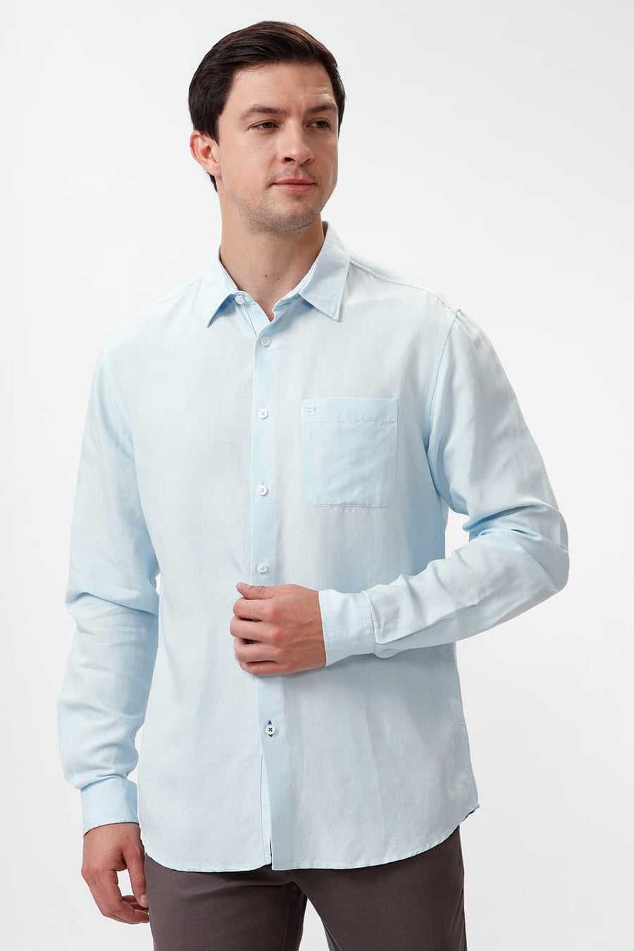 BASICS SLIM FIT STARLIGHT BLUE VISCOSE LINEN SHIRT