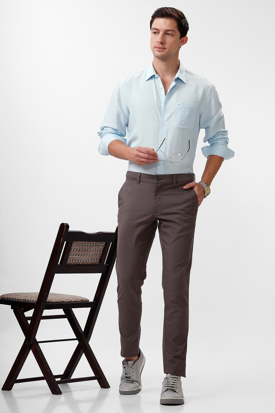 BASICS SLIM FIT STARLIGHT BLUE VISCOSE LINEN SHIRT
