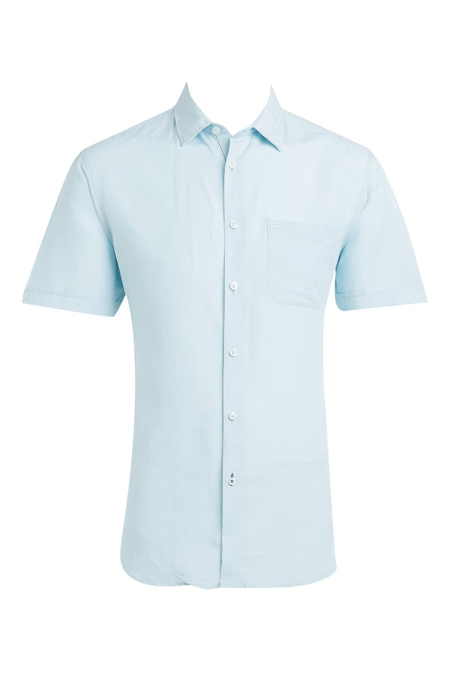 BASICS SLIM FIT STARLIGHT BLUE VISCOSE LINEN HALFSLEEVES SHIRT