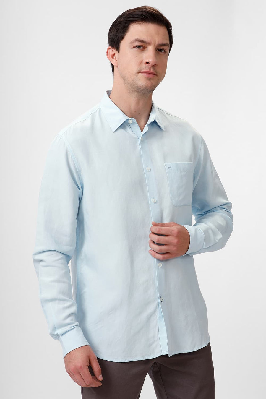 BASICS SLIM FIT STARLIGHT BLUE VISCOSE LINEN SHIRT