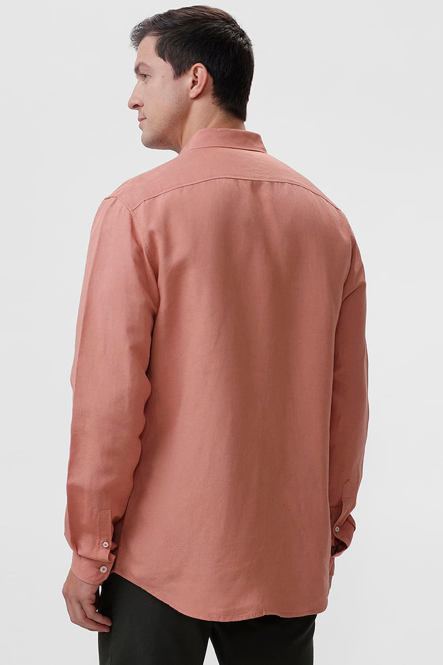BASICS SLIM FIT CLAY PEACH VISCOSE LINEN SHIRT