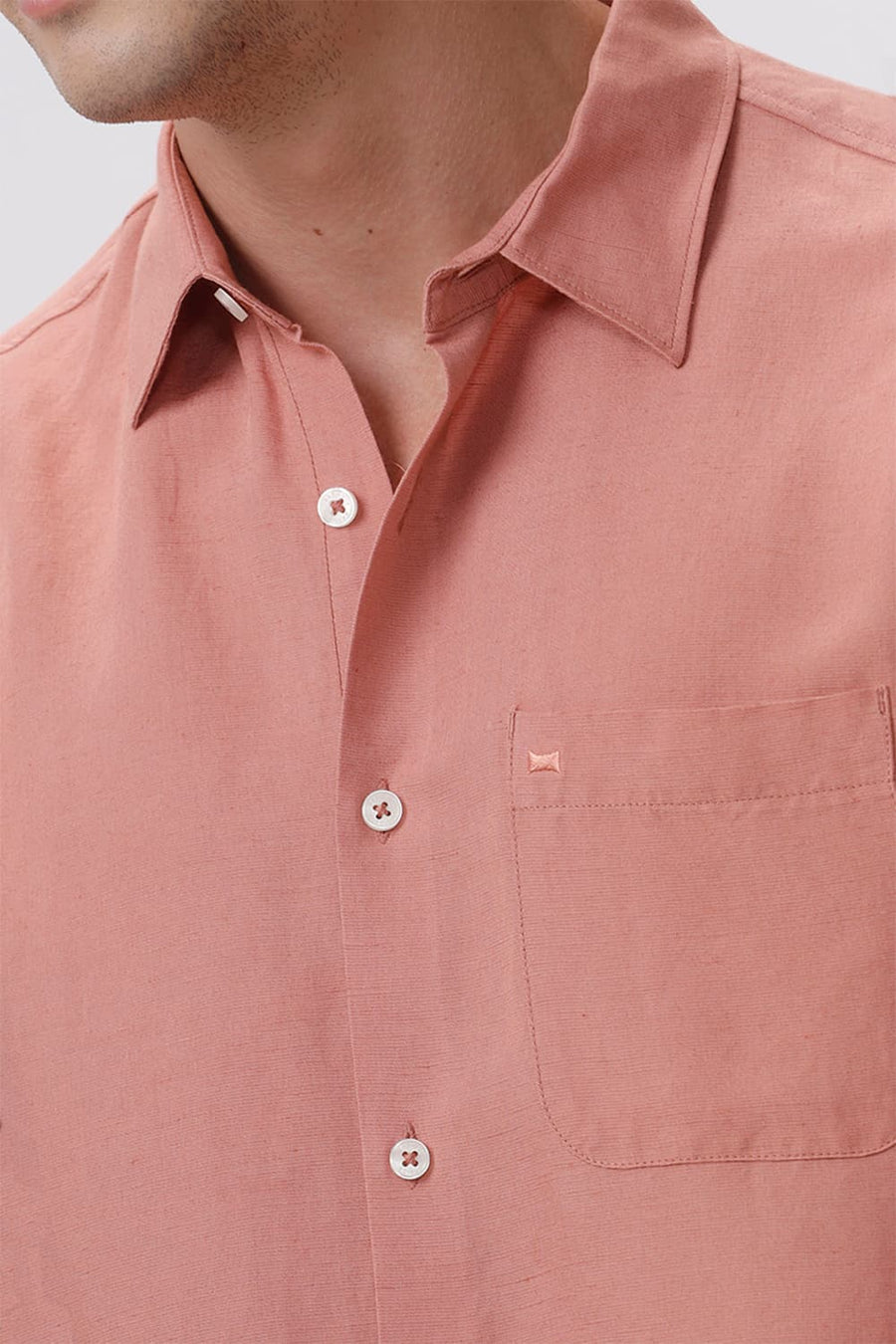 BASICS SLIM FIT CLAY PEACH VISCOSE LINEN HALFSLEEVES SHIRT