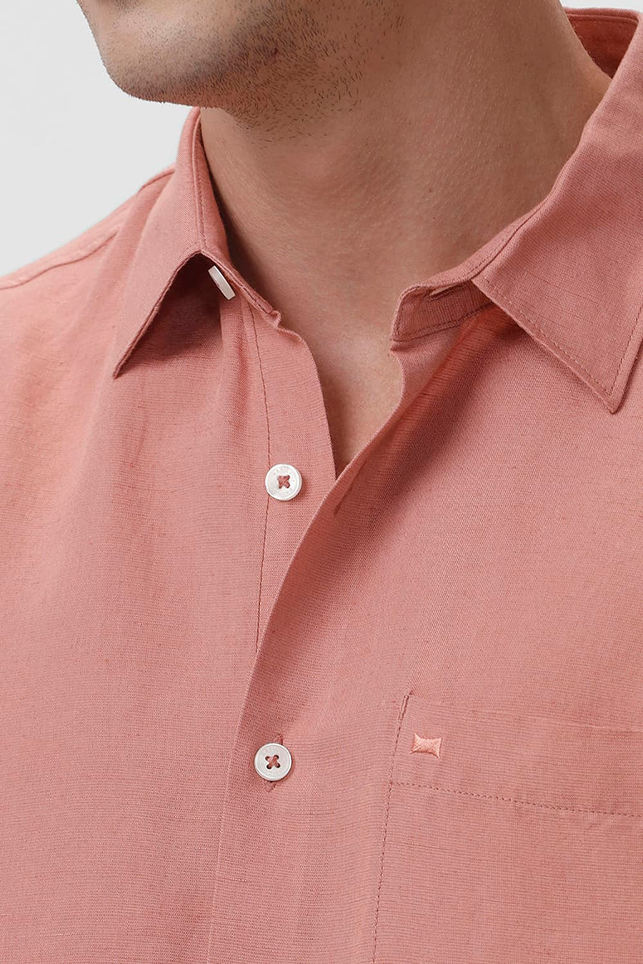 BASICS SLIM FIT CLAY PEACH VISCOSE LINEN SHIRT