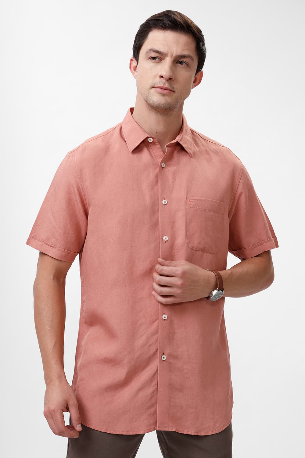 SLIM FIT VISCOSE LINEN HALFSLEEVES SHIRT