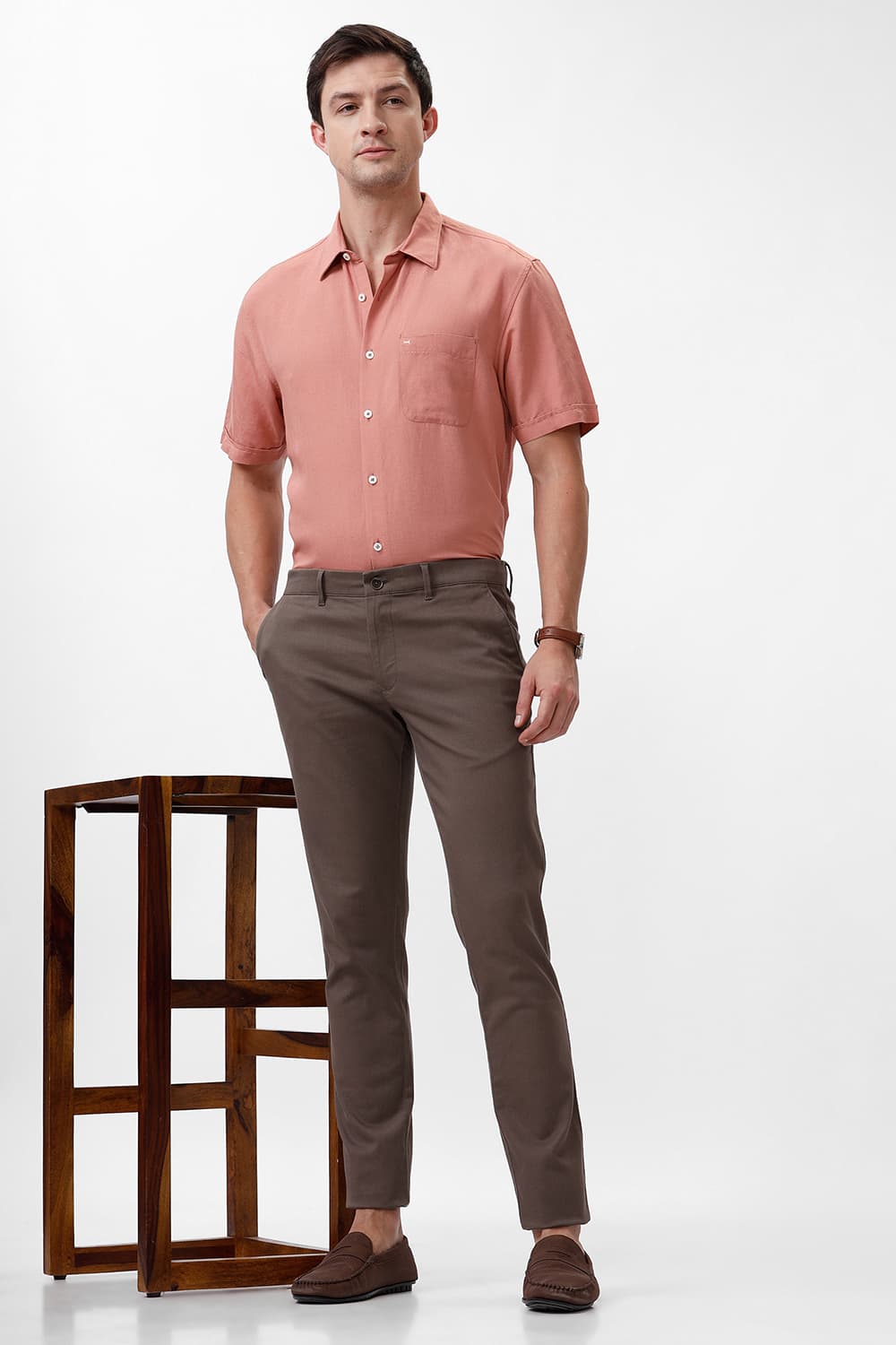 SLIM FIT VISCOSE LINEN HALFSLEEVES SHIRT