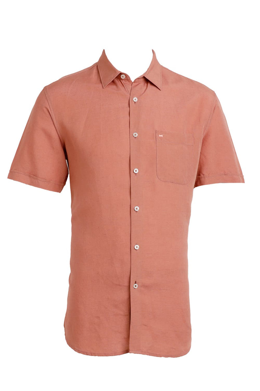 BASICS SLIM FIT CLAY PEACH VISCOSE LINEN HALFSLEEVES SHIRT