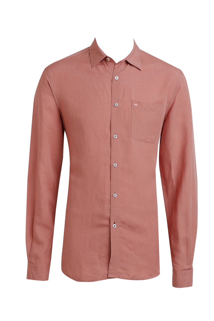 BASICS SLIM FIT CLAY PEACH VISCOSE LINEN SHIRT