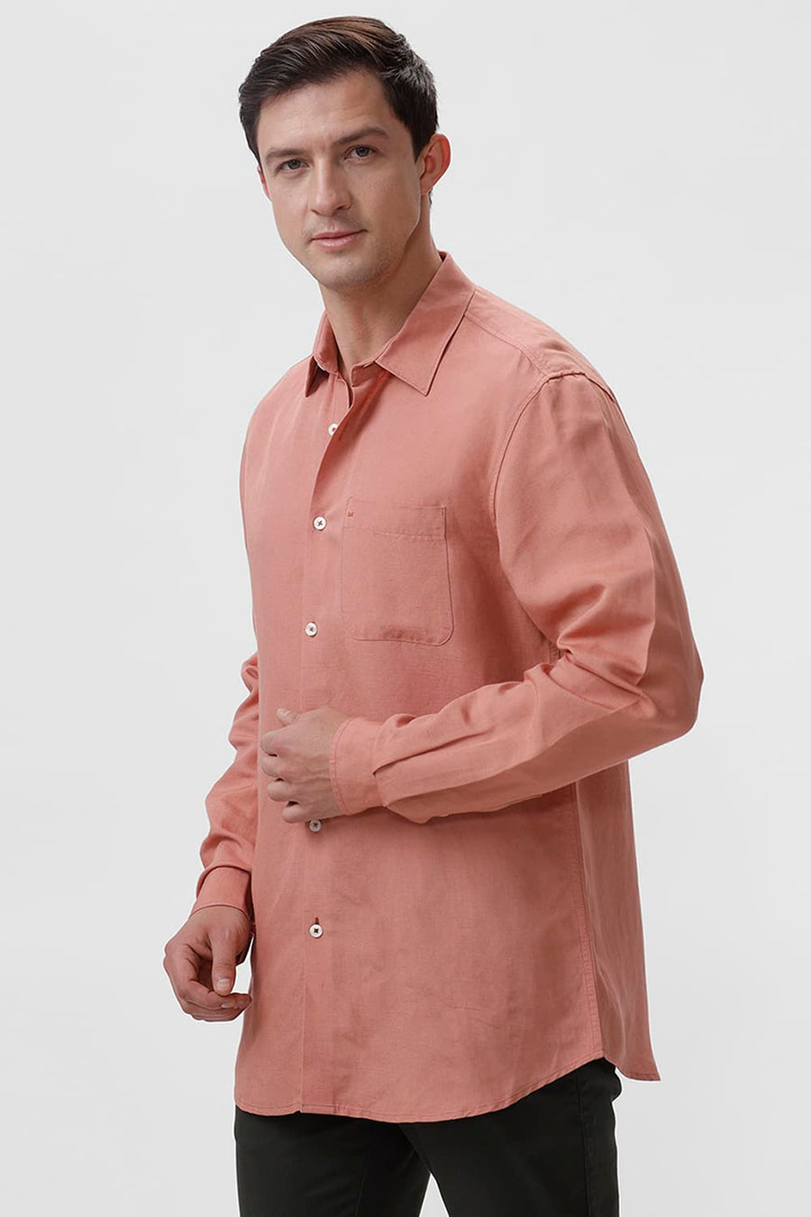 BASICS SLIM FIT CLAY PEACH VISCOSE LINEN SHIRT
