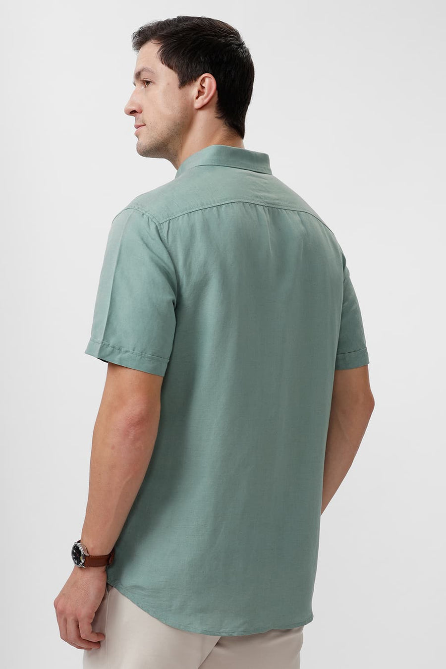 BASICS SLIM FIT GREEN BAY VISCOSE LINEN HALFSLEEVES SHIRT