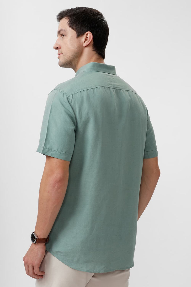 SLIM FIT VISCOSE LINEN HALFSLEEVES SHIRT