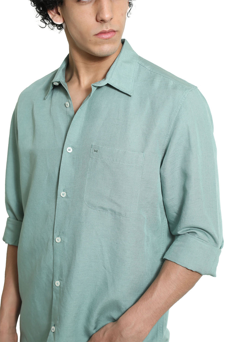 BASICS SLIM FIT GREEN BAY VISCOSE LINEN SHIRT