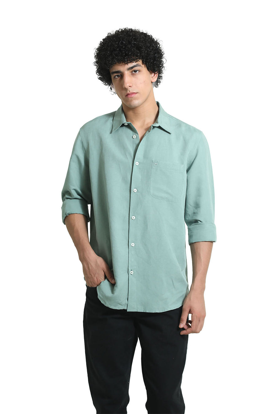 BASICS SLIM FIT GREEN BAY VISCOSE LINEN SHIRT