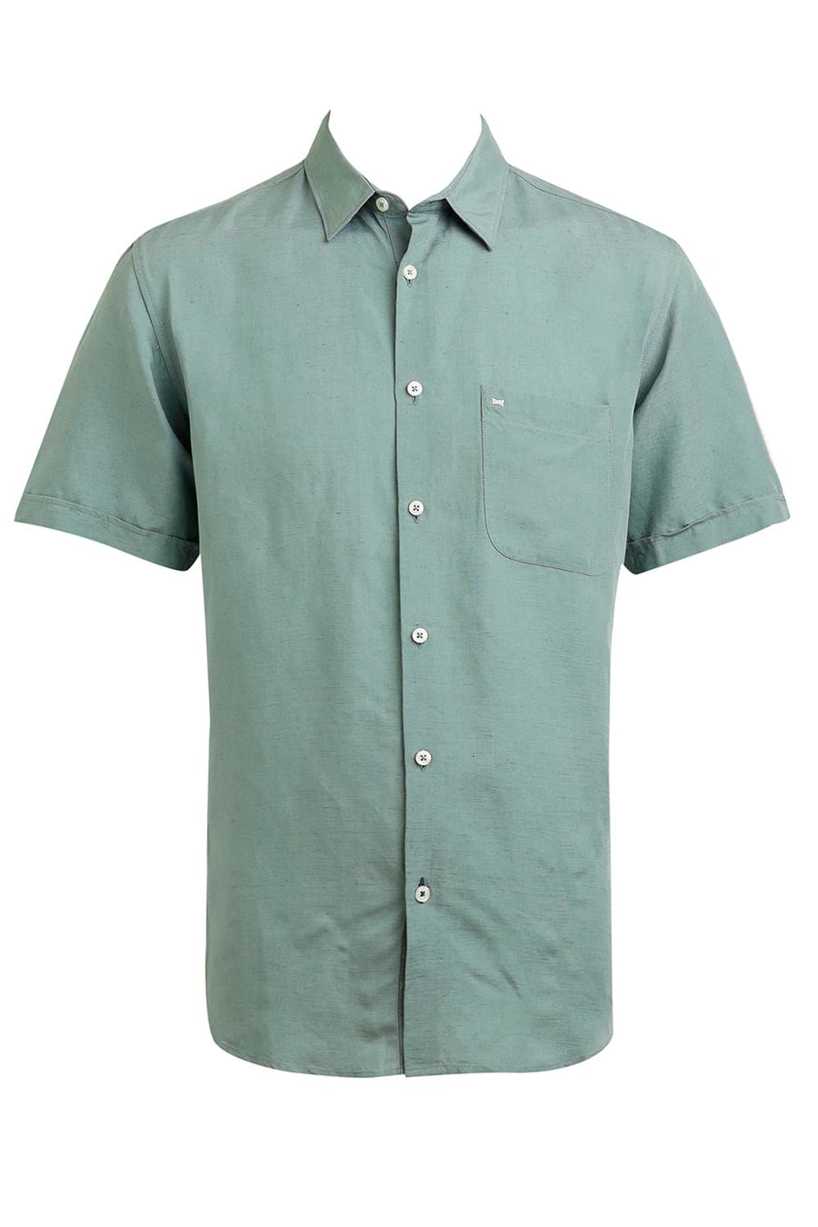 BASICS SLIM FIT GREEN BAY VISCOSE LINEN HALFSLEEVES SHIRT