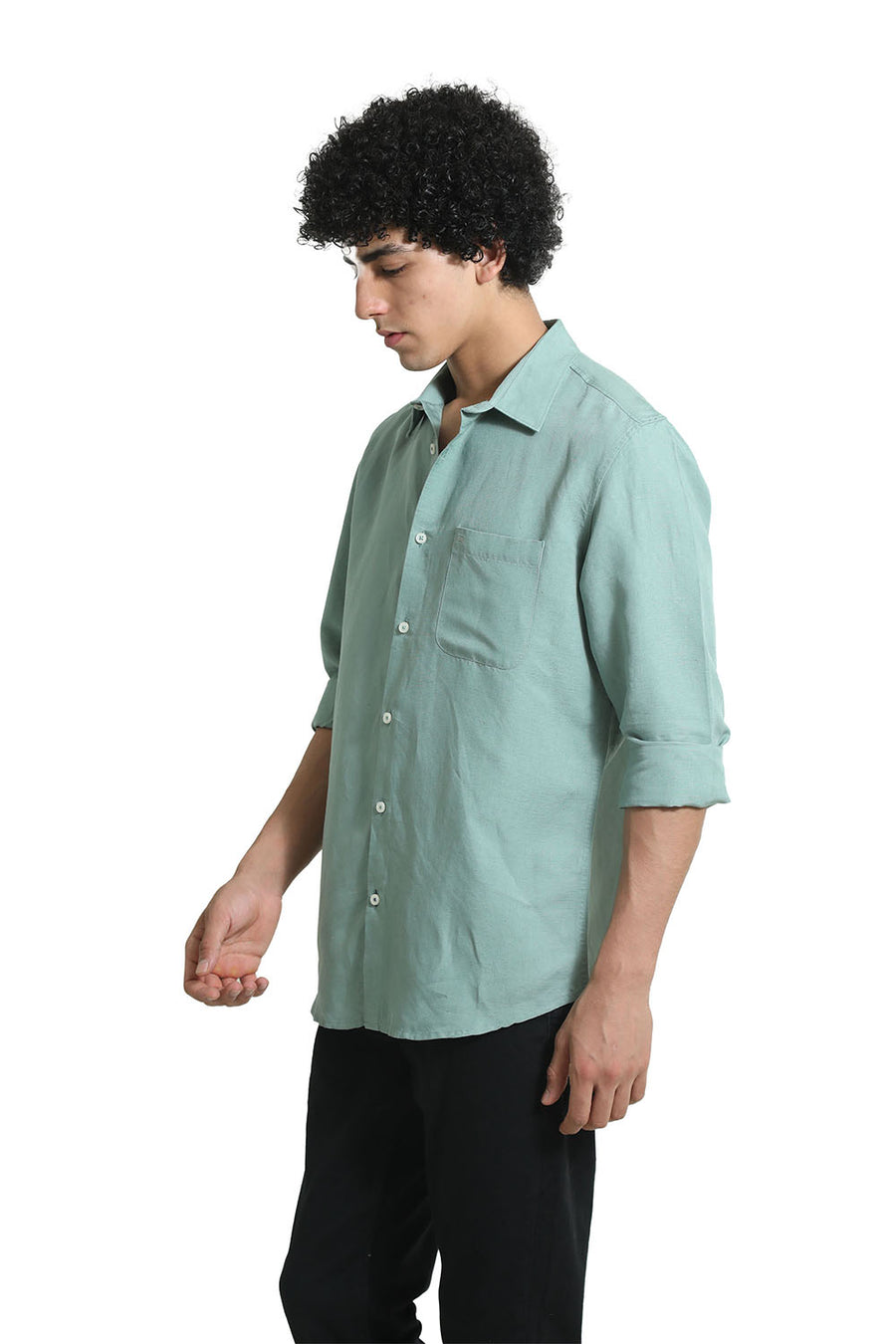 BASICS SLIM FIT GREEN BAY VISCOSE LINEN SHIRT
