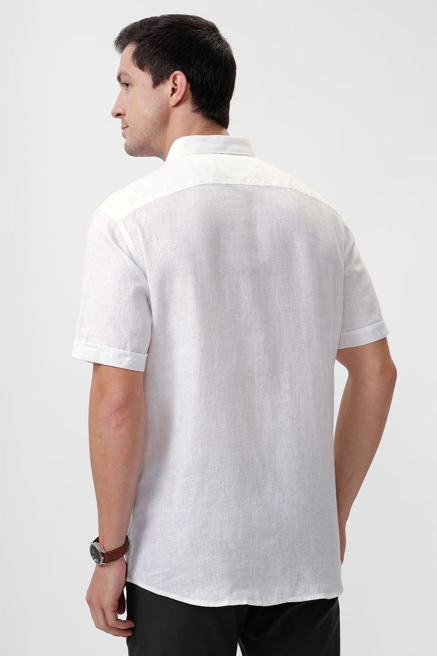 BASICS SLIM FIT CLOUD WHITE LINEN COTTON HALFSLEEVES SHIRT